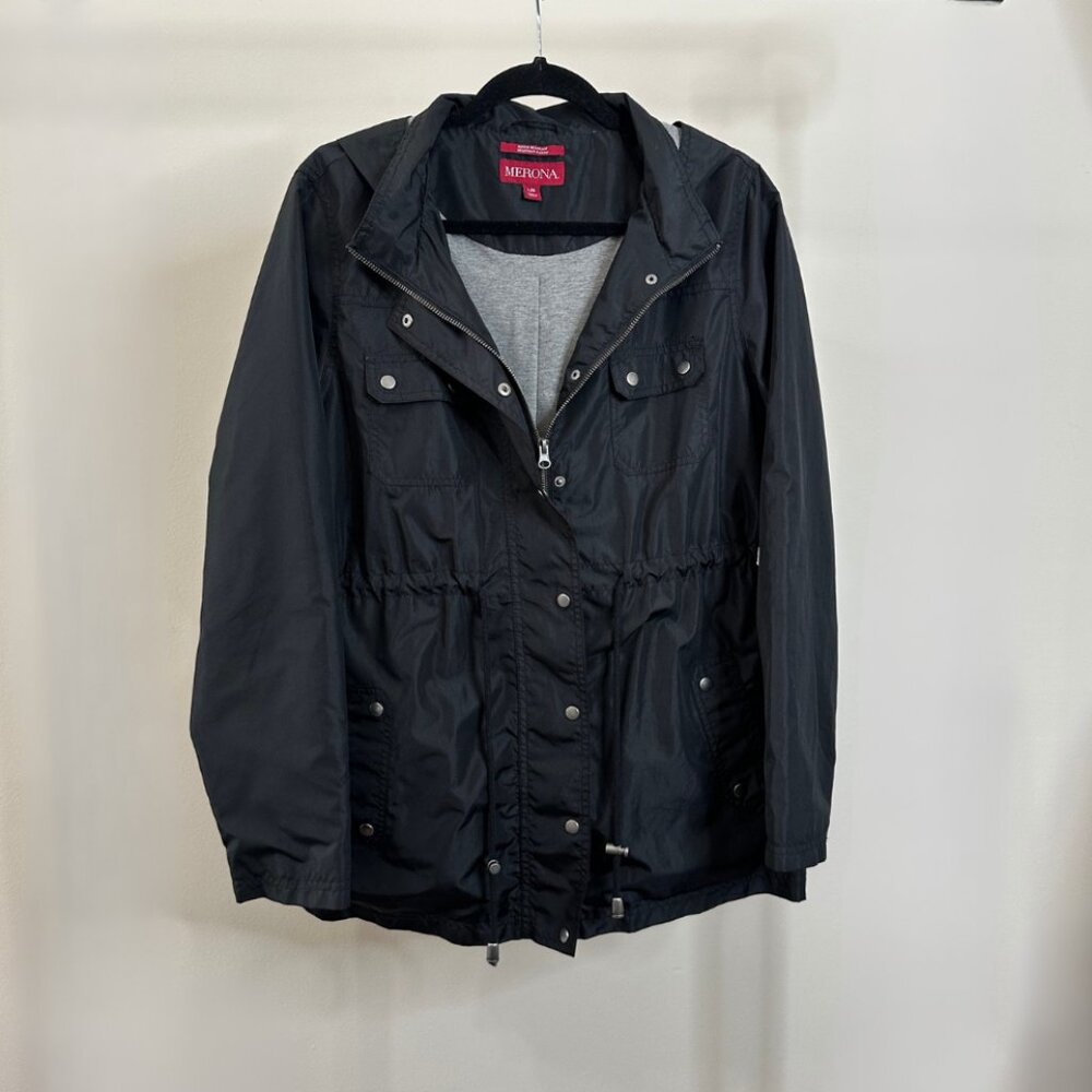 Merona Black Water-Resistant Hooded Utility Anorak Jacket | Size L